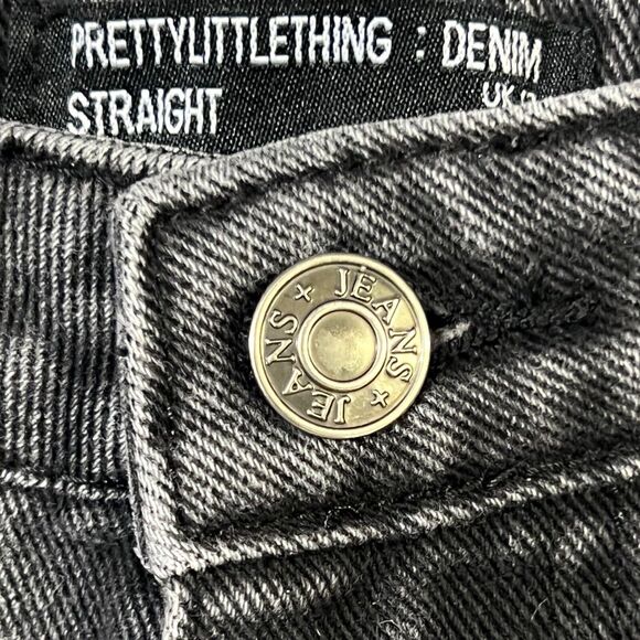 PrettyLittleThings Jeans Black Denim Holes Distressed High Rise Size‎ 8 Straight - Picture 2 of 10